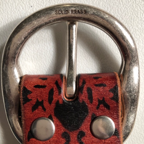 Vintage Lucky Brand BURUR318 Abstract Leather Belt Solid Brass Buckle - Picture 5 of 7